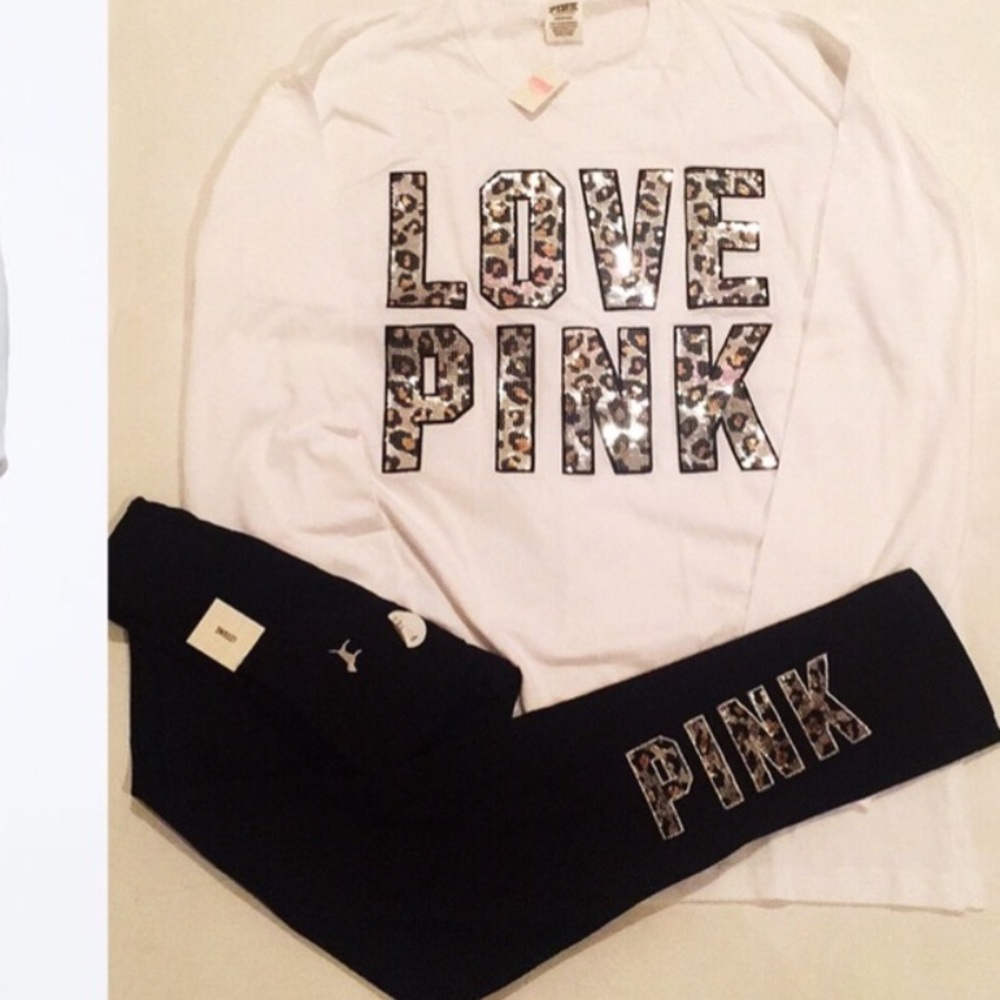 VS Pink Bling leopard logo legging & Tee outfit